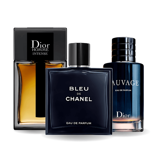 3 parfüm készlet Sauvage Dior, Bleu de Chanel, Dior Homme Intense 100ml