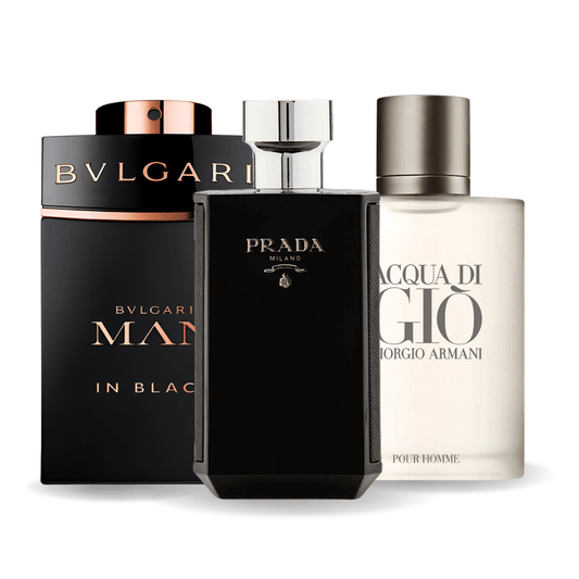 3 parfüm készlet Bvlgari In Black, Giorgio Armani Acqua Di Gio, L'Homme Prada Intense 100ml